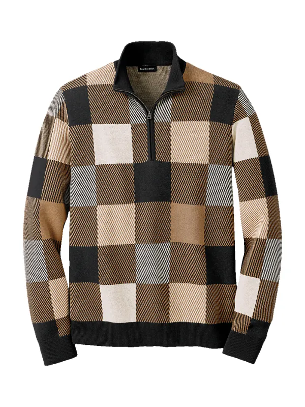 Cotton Zip Mock Neck Sweater - Multi sold by Paul Fredrick