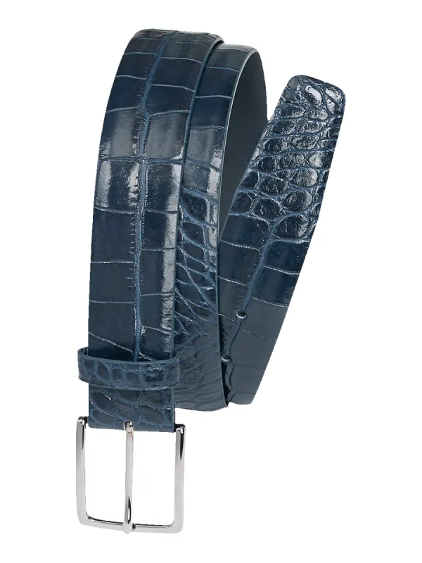Crocodile Embossed with Changeable Buckle Belt - Blue sold by Paul Fredrick