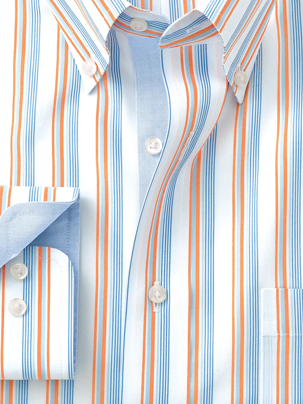 Non-Iron Cotton Stripe Dress Shirt With Contrast Trim - Blue/melon sold by Paul Fredrick product image thumbnail 3