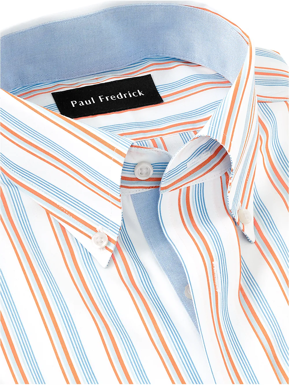 Non-Iron Cotton Stripe Dress Shirt With Contrast Trim - Blue/melon sold by Paul Fredrick product image thumbnail 4