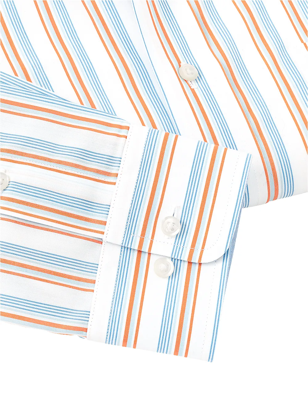 Non-Iron Cotton Stripe Dress Shirt With Contrast Trim - Blue/melon sold by Paul Fredrick product image thumbnail 5