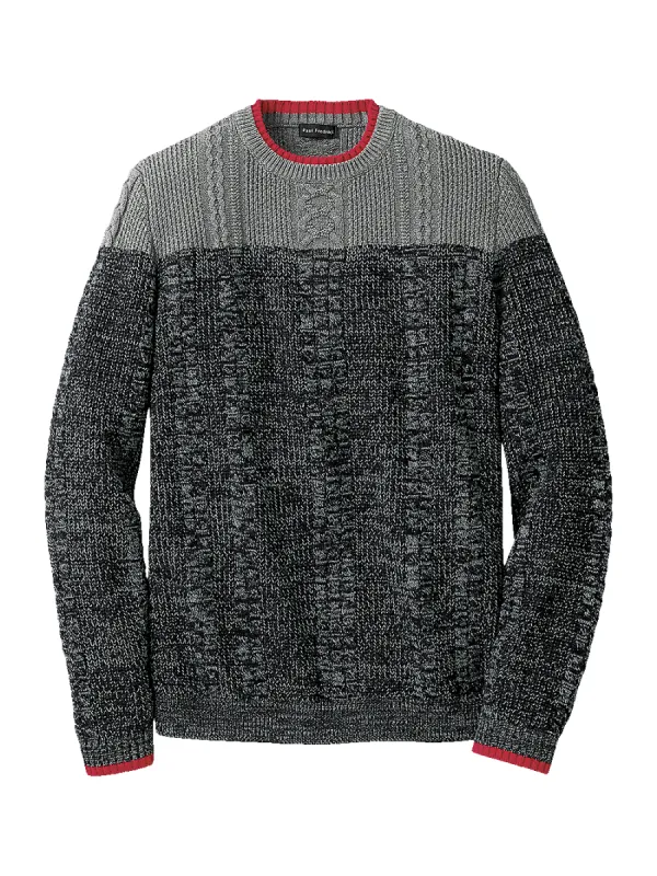 Cotton Cable Crew Neck Sweater - Black/grey sold by Paul Fredrick