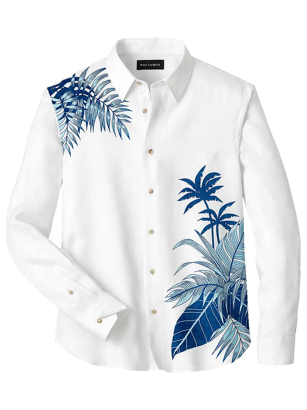 Linen Botanical Print Casual Shirt - White sold by Paul Fredrick