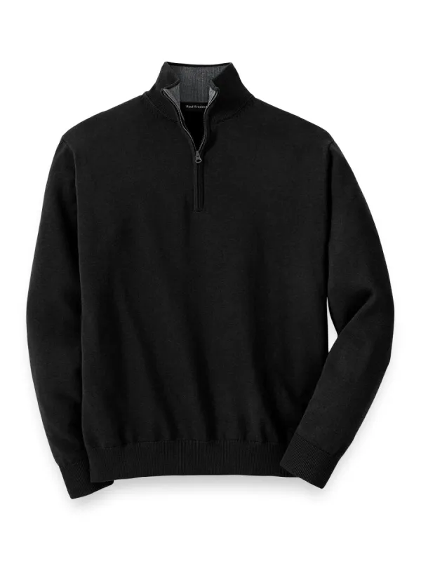 Supima Cotton Zip Mock Neck Sweater - Black sold by Paul Fredrick