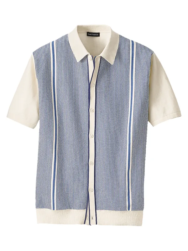 Cotton Button Front Polo - Blue sold by Paul Fredrick