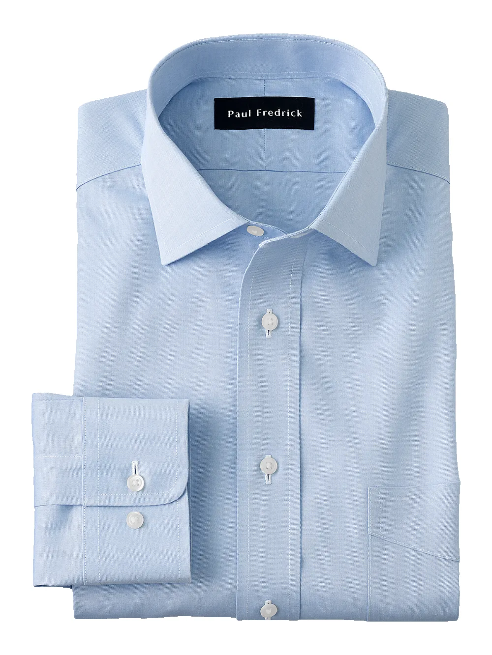Non-Iron Cotton Pinpoint Solid Spread Collar Dress Shirt - Blue sold by Paul Fredrick