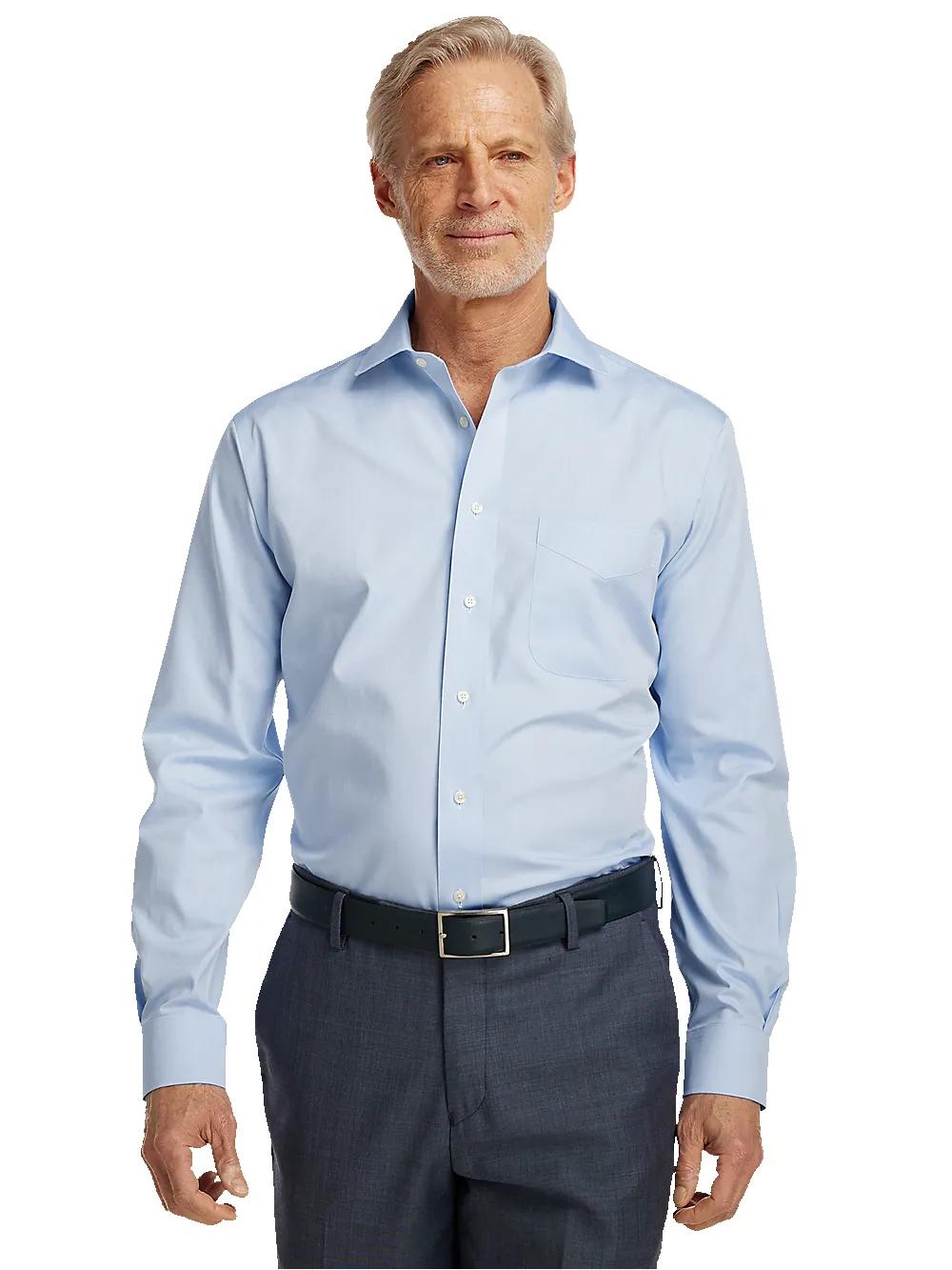 Non-Iron Cotton Pinpoint Solid Spread Collar Dress Shirt - Blue sold by Paul Fredrick product image thumbnail 2