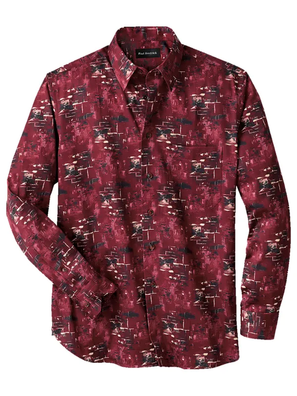 Cotton Abstract Print Casual Shirt - Burgundy sold by Paul Fredrick