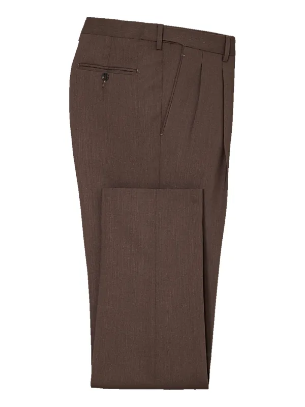 Tailored Fit Essential Wool Pleated Pants - Brown sold by Paul Fredrick