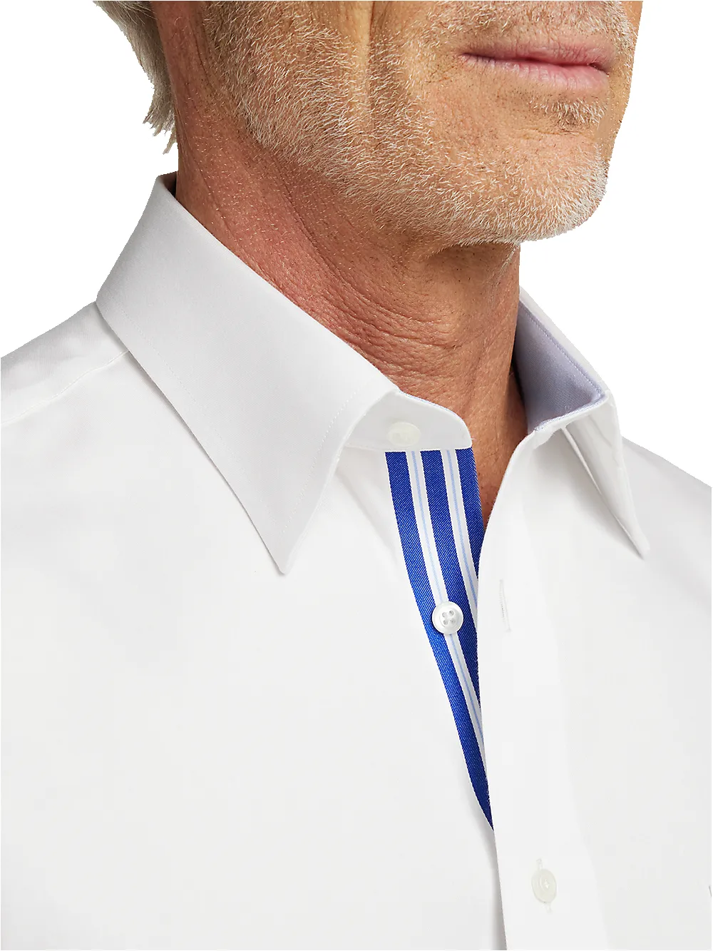 Non-Iron Cotton Solid Dress Shirt With Contrast Trim - White sold by Paul Fredrick product image thumbnail 3