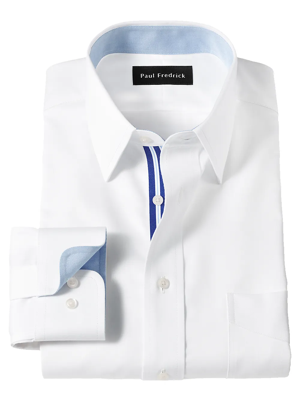 Non-Iron Cotton Solid Dress Shirt With Contrast Trim - White sold by Paul Fredrick