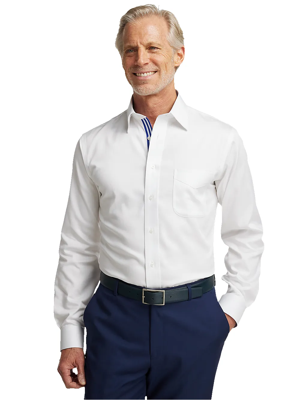 Non-Iron Cotton Solid Dress Shirt With Contrast Trim - White sold by Paul Fredrick product image thumbnail 2