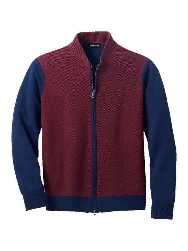 Cotton Full Zip Sweater - Navy/burgundy sold by Paul Fredrick