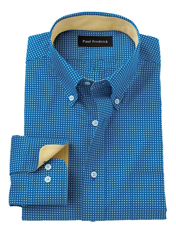 Non-Iron Cotton Geometric Print Dress Shirt With Contrast Trim - Blue sold by Paul Fredrick