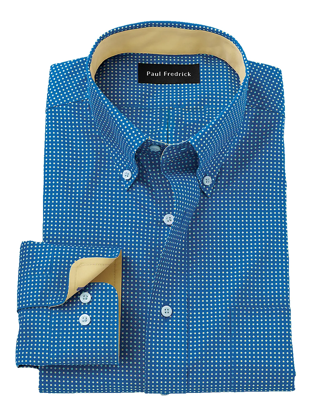 Non-Iron Cotton Geometric Print Dress Shirt With Contrast Trim - Blue sold by Paul Fredrick