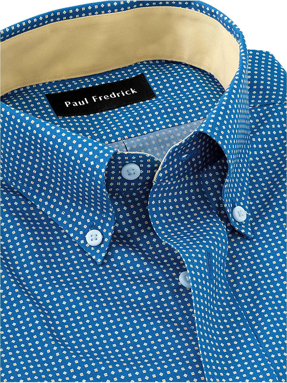 Non-Iron Cotton Geometric Print Dress Shirt With Contrast Trim - Blue sold by Paul Fredrick product image thumbnail 4