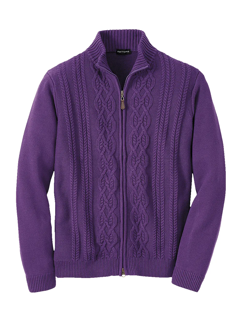 Cotton Full Zip Mock Neck Sweater - Purple sold by Paul Fredrick