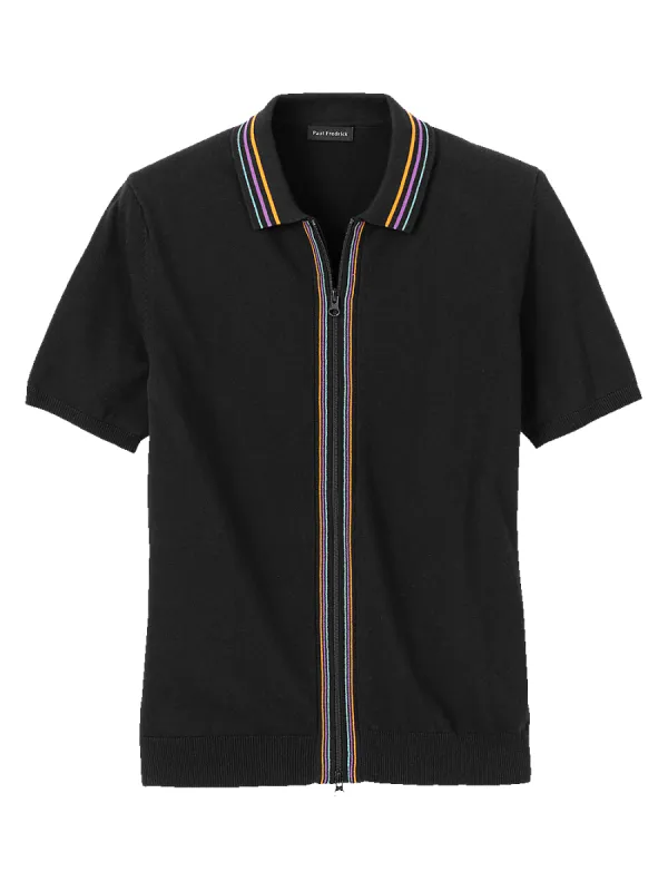 Cotton Full Zip Polo - Black sold by Paul Fredrick