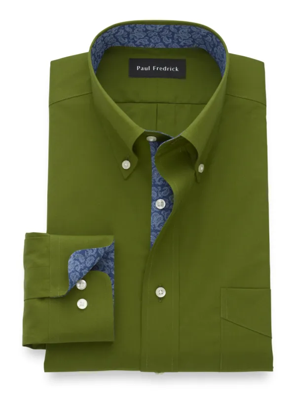 T/f Non Iron Cotton Solid, Button Down Collar, Button Cuff - Green made by Paul Fredrick