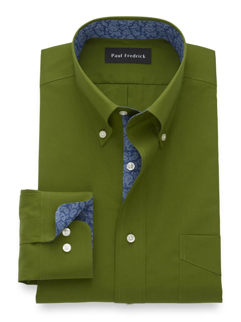 T/f Non Iron Cotton Solid, Button Down Collar, Button Cuff - Green sold by Paul Fredrick