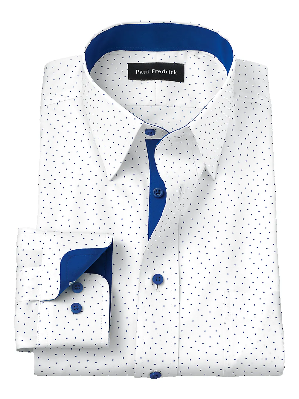 Non-Iron Cotton Dot Dress Shirt With Contrast Trim - Cobalt sold by Paul Fredrick