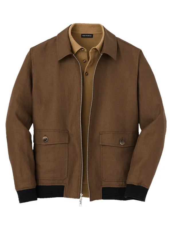 Linen Bomber Jacket - Light Brown sold by Paul Fredrick