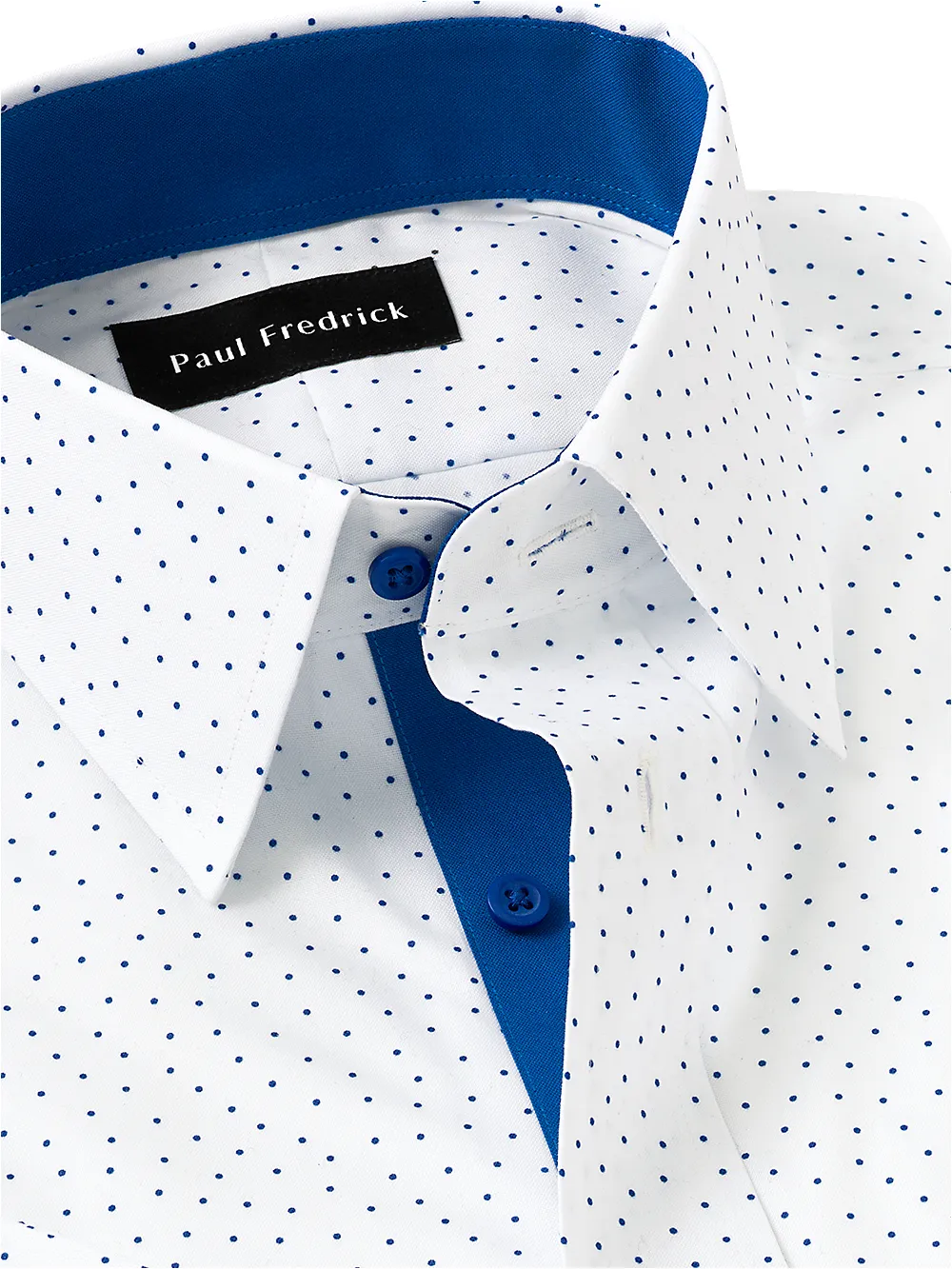 Non-Iron Cotton Dot Dress Shirt With Contrast Trim - Cobalt sold by Paul Fredrick product image thumbnail 3