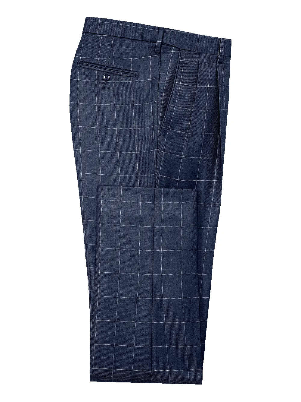 Tailored Fit Essential Wool Pleated Pants - Navy Windowpane sold by Paul Fredrick