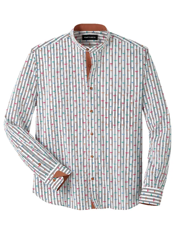 Cotton Stripe Print Casual Shirt With Contrast Trim - White Multi sold by Paul Fredrick