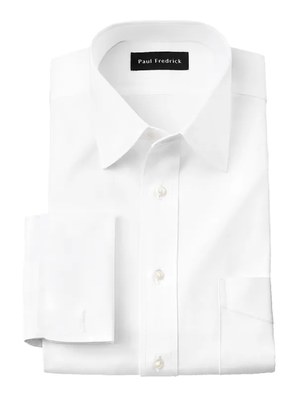 Pure Cotton Pinpoint Solid Color Varsity Spread Collar French Cuff Dress Shirt - White made by Paul Fredrick