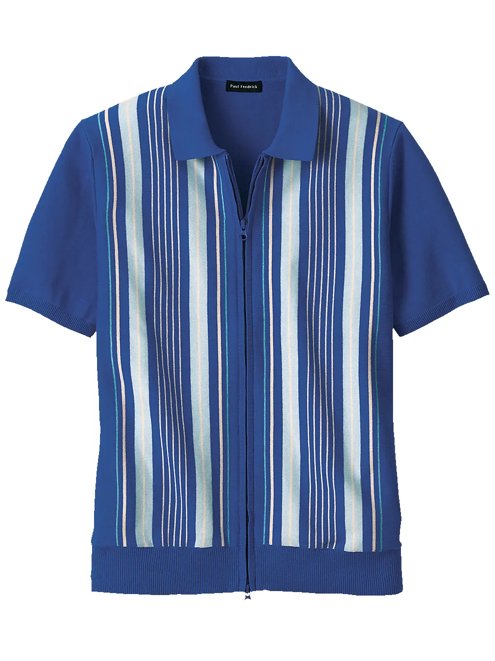 Cotton Full Zip Polo - Cobalt sold by Paul Fredrick