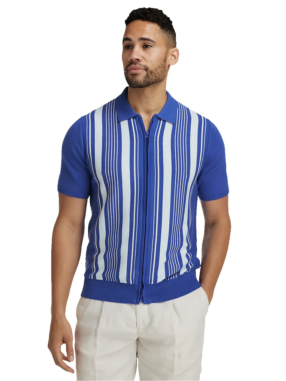 Cotton Full Zip Polo - Cobalt sold by Paul Fredrick product image thumbnail 2