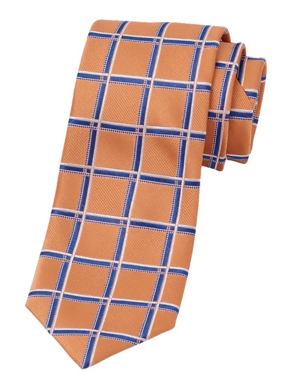 Windowpane Woven Silk Tie - Melon/blue sold by Paul Fredrick