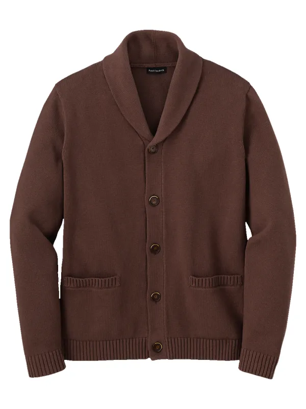 Cotton Button Front Shawl Collar Cardigan - Dark Brown sold by Paul Fredrick