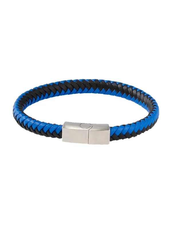 Woven Leather Bracelet - Blue/black sold by Paul Fredrick