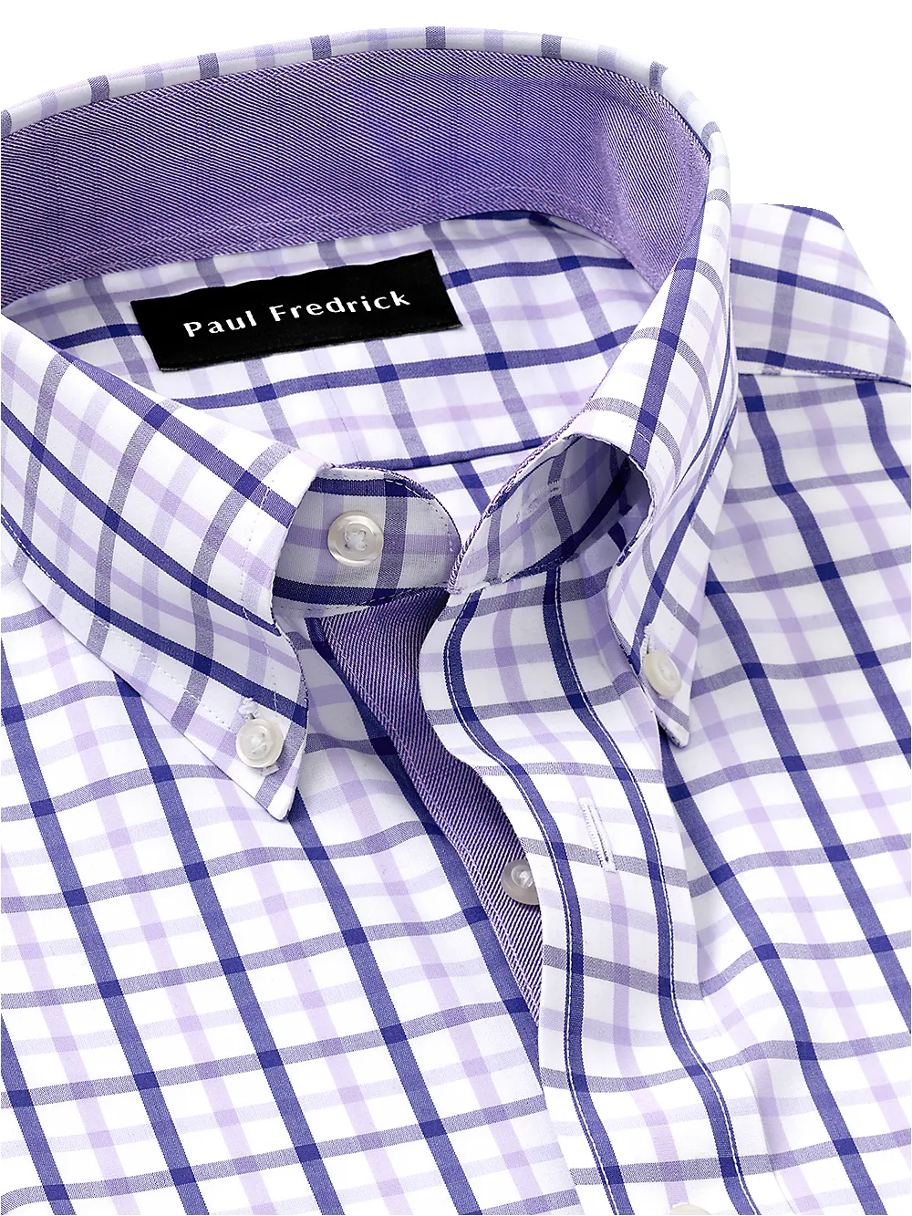 Non-Iron Cotton Check Dress Shirt With Contrast Trim - Purple sold by Paul Fredrick product image thumbnail 3
