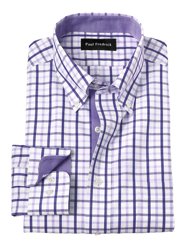 Non-Iron Cotton Check Dress Shirt With Contrast Trim - Purple made by Paul Fredrick