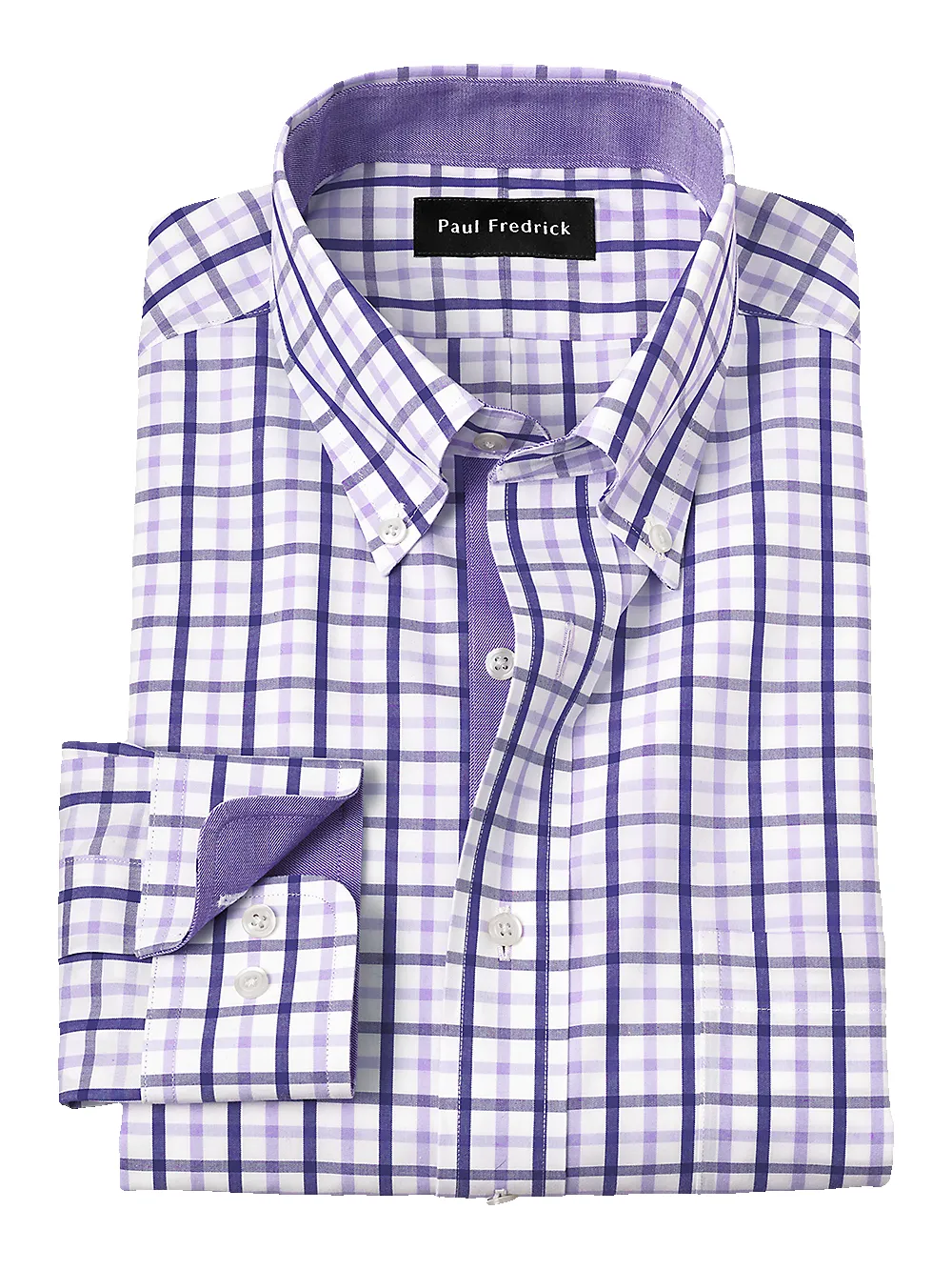 Non-Iron Cotton Check Dress Shirt With Contrast Trim - Purple sold by Paul Fredrick