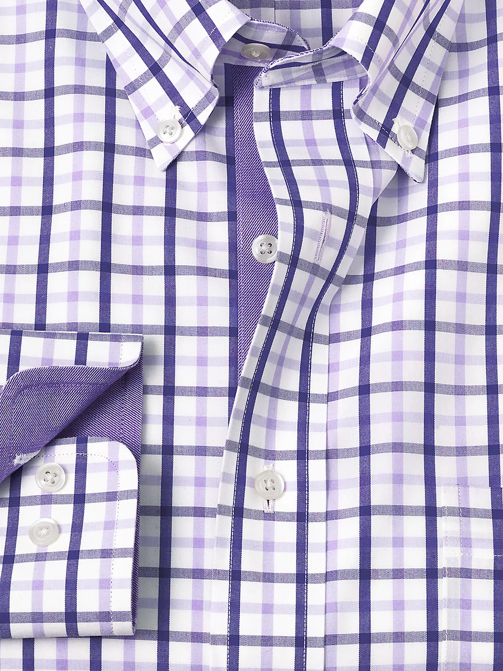 Non-Iron Cotton Check Dress Shirt With Contrast Trim - Purple sold by Paul Fredrick product image thumbnail 2