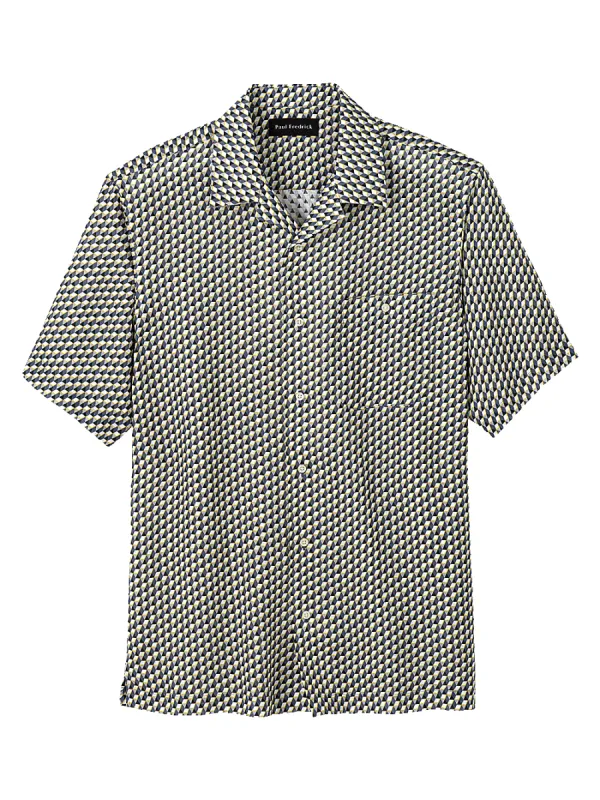 Linen Geometric Print Casual Shirt - Black/white sold by Paul Fredrick
