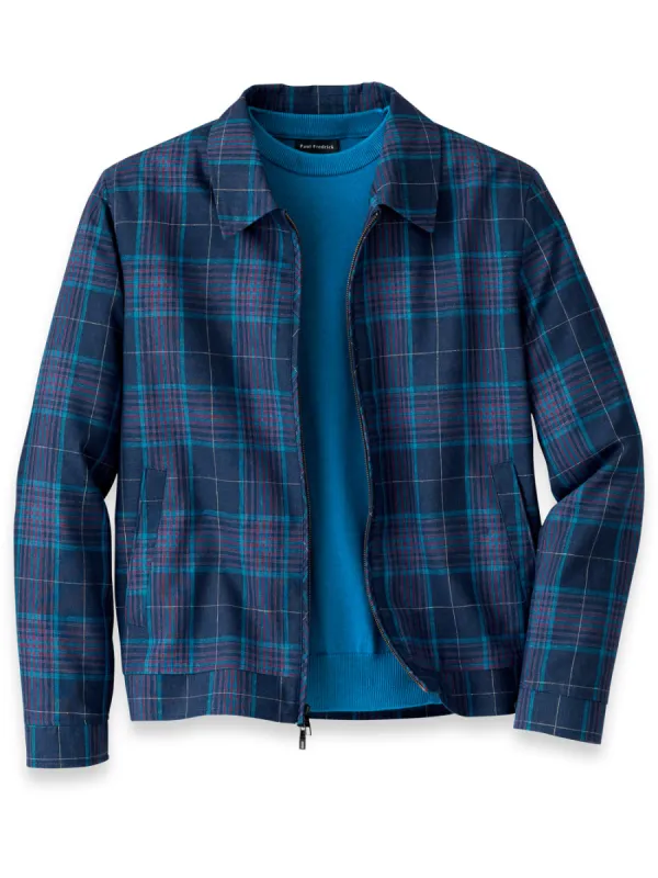 Linen Blend Plaid Bomber Jacket sold by Paul Fredrick