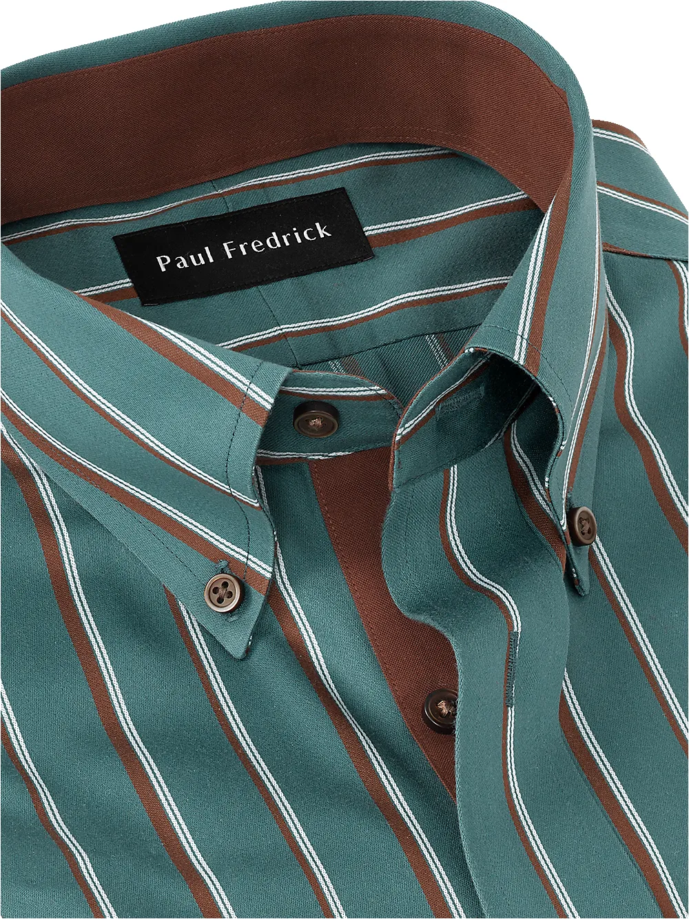 Non-Iron Cotton Stripe Dress Shirt With Contrast Trim - Pine Green sold by Paul Fredrick product image thumbnail 3