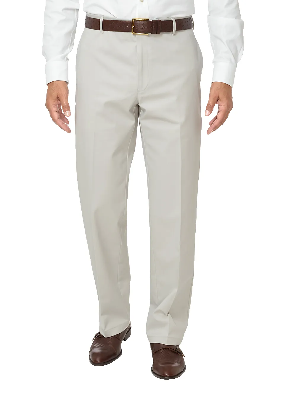 Impeccable Flat Front Pant Non-iron Smart Stretch Waistband - Stone sold by Paul Fredrick