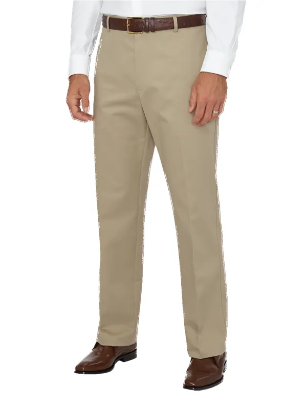 Impeccable Flat Front Pant Non-iron Smart Stretch Waistband - Khaki sold by Paul Fredrick