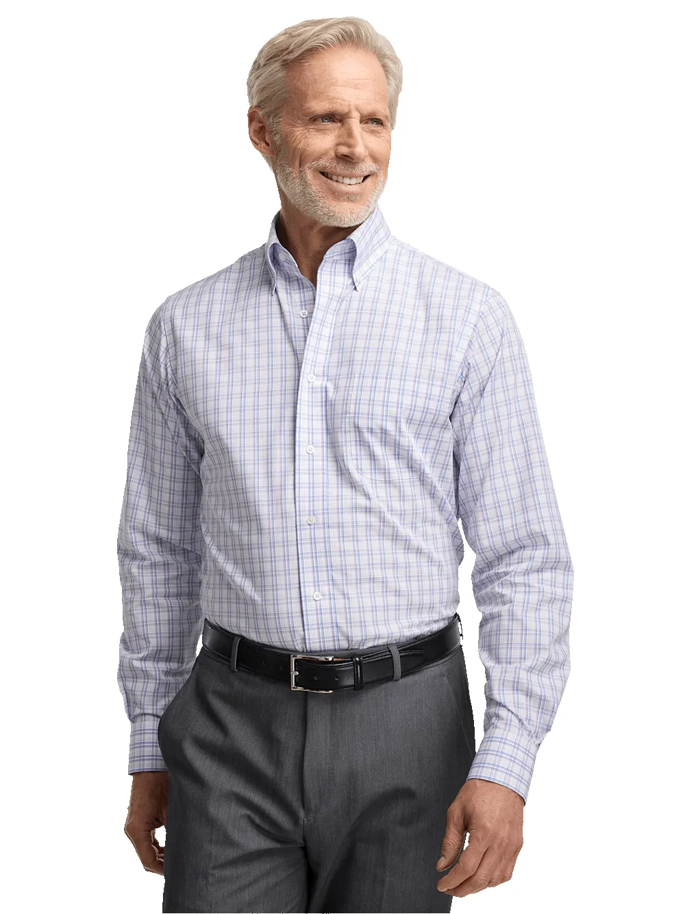 Non-Iron Cotton Plaid Dress Shirt With Contrast Trim - Blue/purple sold by Paul Fredrick product image thumbnail 2