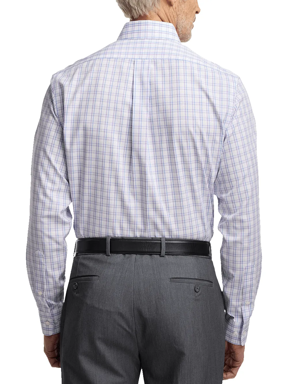 Non-Iron Cotton Plaid Dress Shirt With Contrast Trim - Blue/purple sold by Paul Fredrick product image thumbnail 5