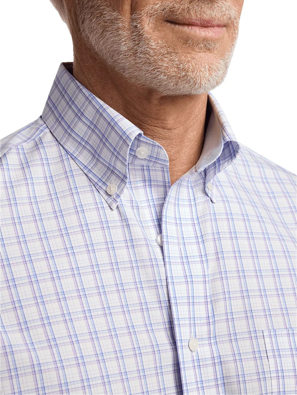 Non-Iron Cotton Plaid Dress Shirt With Contrast Trim - Blue/purple sold by Paul Fredrick product image thumbnail 3