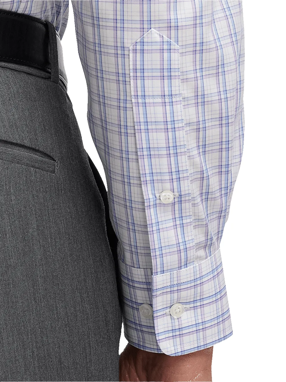 Non-Iron Cotton Plaid Dress Shirt With Contrast Trim - Blue/purple sold by Paul Fredrick product image thumbnail 4