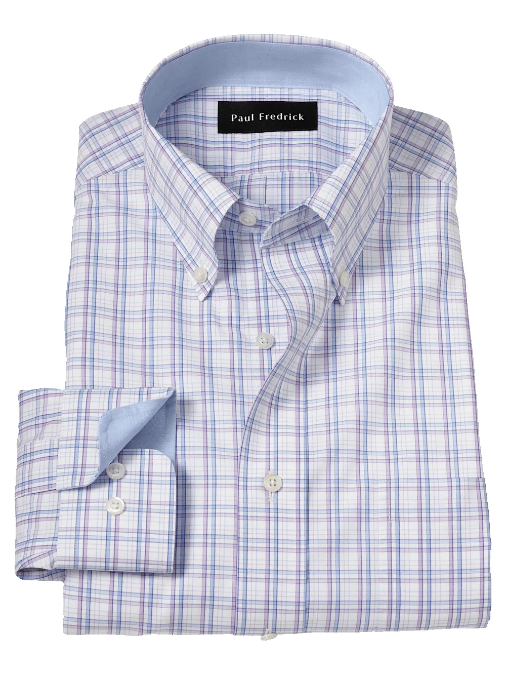 Non-Iron Cotton Plaid Dress Shirt With Contrast Trim - Blue/purple sold by Paul Fredrick