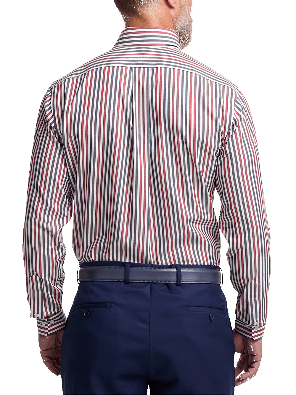 Non-Iron Cotton Stripe Dress Shirt With Contrast Trim - Navy/red sold by Paul Fredrick product image thumbnail 5